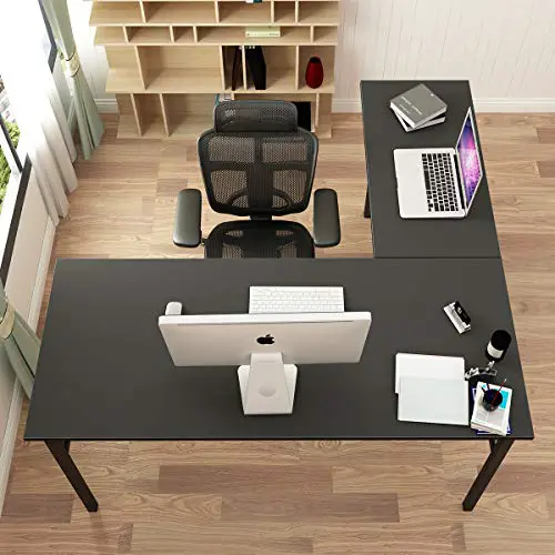 DlandHome Reversible L-Shaped Desk Large Corner Desk Folding Table Computer Desk Home Office Table Computer Workstation…