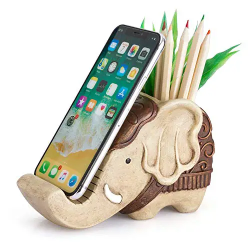 Pen Pencil Holder with Phone Stand, Coolbros Resin Shaped Pen Container Cell Phone Stand Carving Brush Scissor Holder…