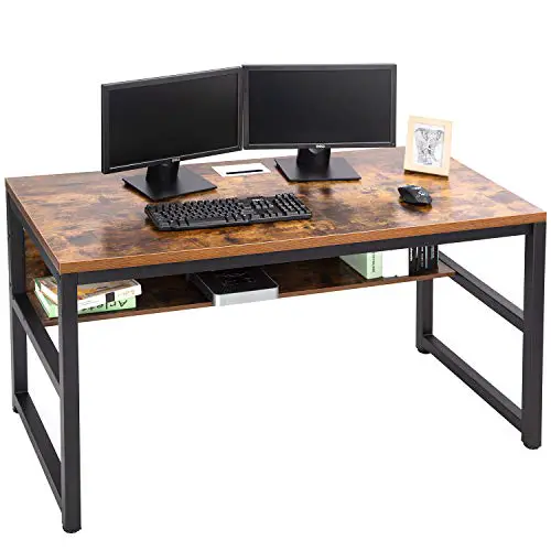 TOPSKY Computer Desk with Bookshelf/Metal Hole Cable Cover 1.18″ Thick Desk (47″, Espresso Gray)
