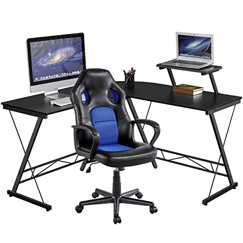 Yaheetech Corner Computer Desk and Video Game Chair Set for Small Space/Bedroom, L Shaped Corner Gaming Desk with…