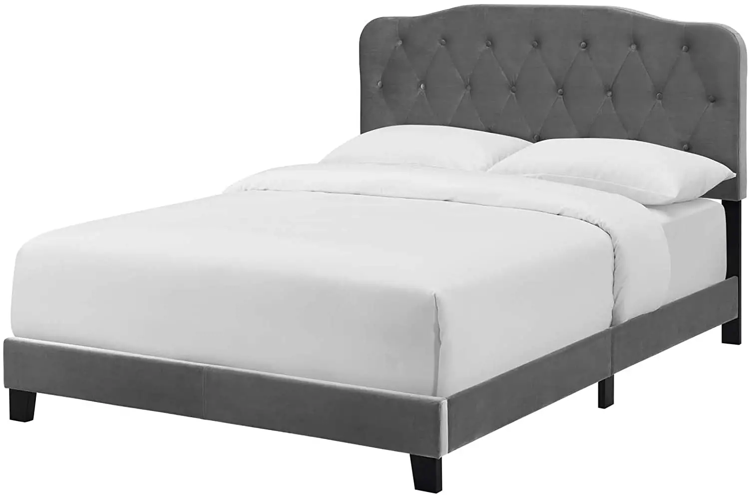 Modern Contemporary Urban Design Bedroom Platform King Size Bed Frame, Velvet Fabric, Grey Gray