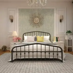 Metal Bed Frame Queen Size Platform No Box Spring Needed With Vintage Headboard And Footboard