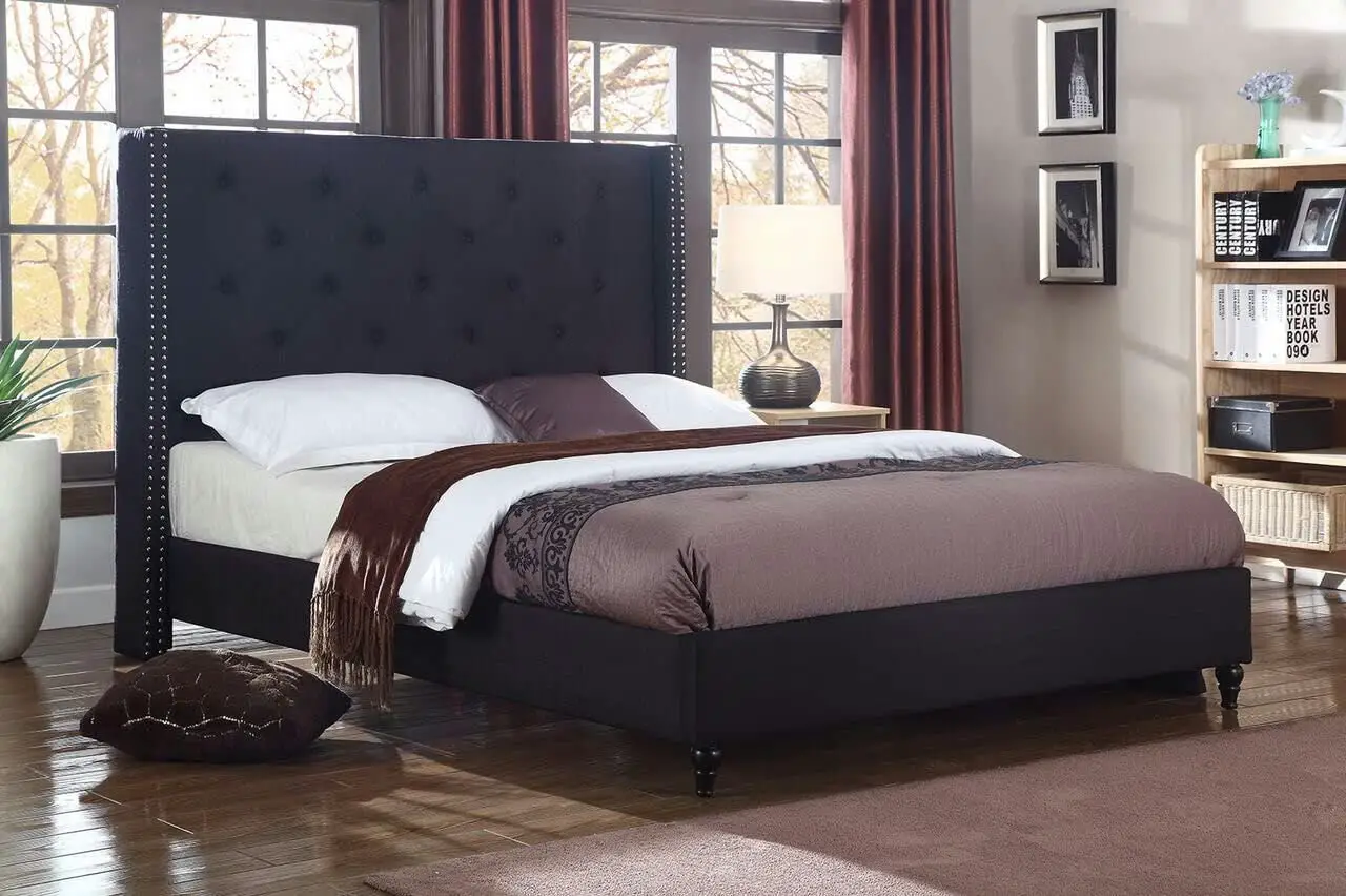 Home Life Premiere Classics Cloth Black Linen 51&Quot; Tall Headboard Platform Bed