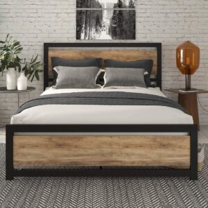 Sha Cerlin Queen Bed Frame With Modern Wooden Headboard 