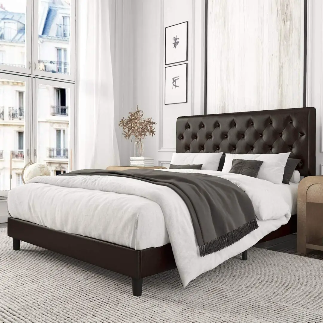 Amolife Full Size Bed Frame,Upholstered Modern Tufted Platform Bed 