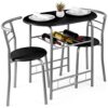 3 Piece Wood Dining Room Round Table Chairs Set Wsteel Frame Built In Wine Rack Black 0