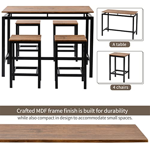 Bayagin Bar Height Table And Chairs Dining Set For 4 Industrial Kitchen Pub Table And Chairs Set Of 4 5 Pcs Dining Table Set Counter Height For Breakfast Nookdinette Set For Small Spaces Brown 0 0