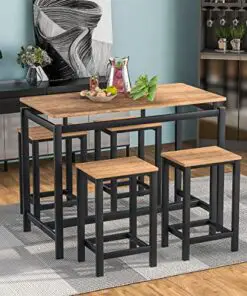 Bayagin Bar Height Table And Chairs Dining Set For 4 Industrial Kitchen Pub Table And Chairs Set Of 4 5 Pcs Dining Table Set Counter Height For Breakfast Nookdinette Set For Small Spaces Brown 0