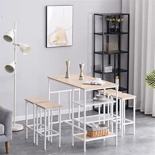 Bar Height Table And Chairs Dining Set For 4 Modern Bistro Kitchen Pub Table And Chairs Set Of 4 5 Pcs Dining Table Set Counter Height For Breakfast Nookdinette Set For Small Spaces Natural 0 2