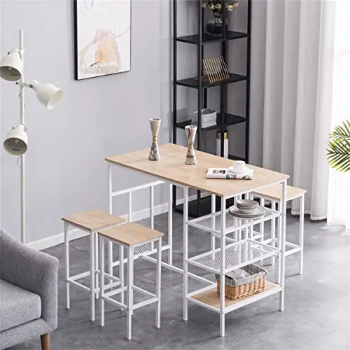 Bar Height Table And Chairs Dining Set For 4 Modern Bistro Kitchen Pub Table And Chairs Set Of 4 5 Pcs Dining Table Set Counter Height For Breakfast Nookdinette Set For Small Spaces Natural 0 3