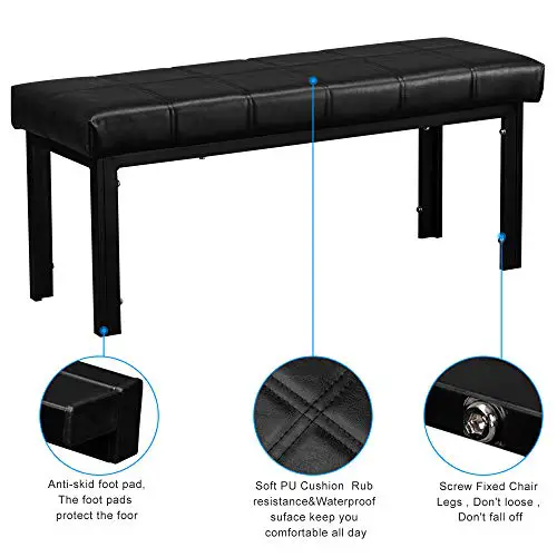 Bysesion Bsgt1 Xj 2Pc 104 X 39 X 46Cm Simple Line Decoration Leather Bench With 4 Seater Dining Table Black 0 2
