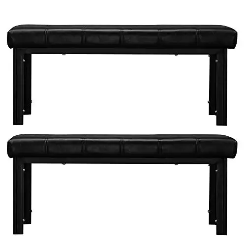 Bysesion Bsgt1 Xj 2Pc 104 X 39 X 46Cm Simple Line Decoration Leather Bench With 4 Seater Dining Table Black 0 4