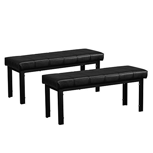 Bysesion BSGT1-XJ 2PC 104 x 39 x 46CM Simple Line Decoration Leather Bench with 4-Seater Dining Table Black