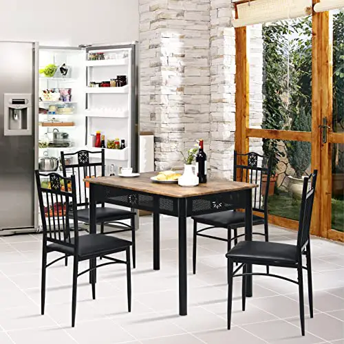 Costway 5 Pieces Dining Table Set Modern Kitchen Table Set For 4 Person 42 Rectangular Table W 4 Upholstered Chairs Bistro Table Set For Home Coffee Shop Restaurant Black 0 0