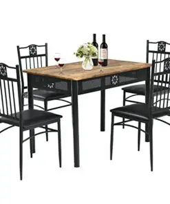 Costway 5 Pieces Dining Table Set Modern Kitchen Table Set For 4 Person 42 Rectangular Table W 4 Upholstered Chairs Bistro Table Set For Home Coffee Shop Restaurant Black 0