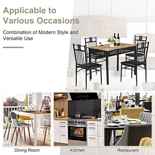 Costway 5 Pieces Dining Table Set Modern Kitchen Table Set For 4 Person 42 Rectangular Table W 4 Upholstered Chairs Bistro Table Set For Home Coffee Shop Restaurant Black 0 3
