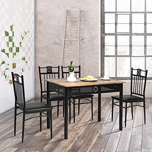 Costway 5 Pieces Dining Table Set Modern Kitchen Table Set For 4 Person 42 Rectangular Table W 4 Upholstered Chairs Bistro Table Set For Home Coffee Shop Restaurant Black 0 5