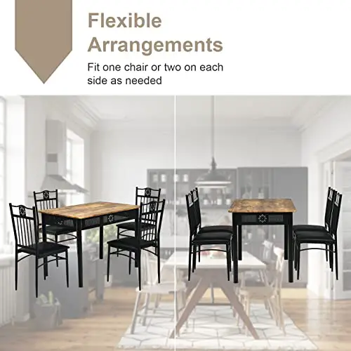 Costway 5 Pieces Dining Table Set Modern Kitchen Table Set For 4 Person 42 Rectangular Table W 4 Upholstered Chairs Bistro Table Set For Home Coffee Shop Restaurant Black 0 6