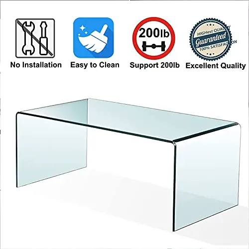 Glass Coffee Table Modern Tempered Clear Coffee Tables Decor For Living Room Easy To Clean And Safe Rounded Edges Medium 393 X 196 X 1378 0 1