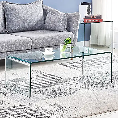 Glass Coffee Table Modern Tempered Clear Coffee Tables Decor For Living Room Easy To Clean And Safe Rounded Edges Medium 393 X 196 X 1378 0 3