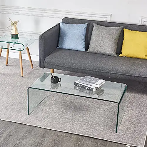 Glass Coffee Table Modern Tempered Clear Coffee Tables Decor For Living Room Easy To Clean And Safe Rounded Edges Medium 393 X 196 X 1378 0 5