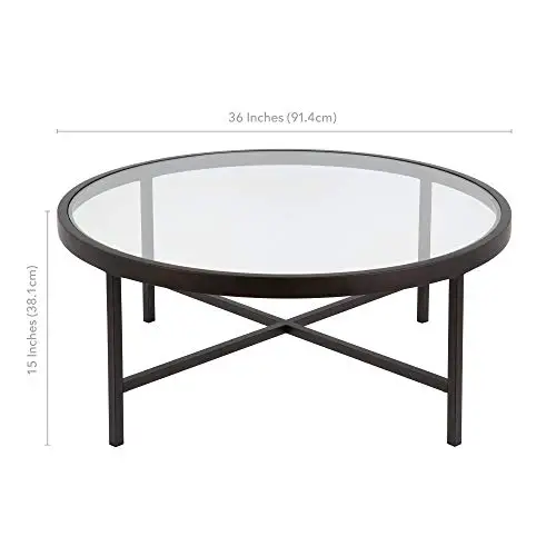 Hennhart Contemporary Round Coffee Table With Glass Top In Blackened Bronze 0 0