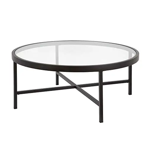 Hennhart Contemporary Round Coffee Table With Glass Top In Blackened Bronze 0 2