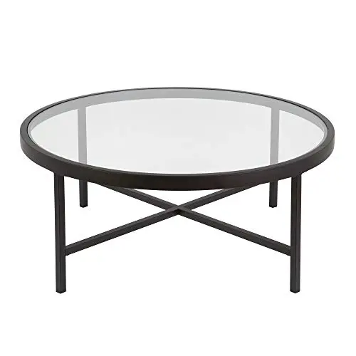 Hennhart Contemporary Round Coffee Table With Glass Top In Blackened Bronze 0 3