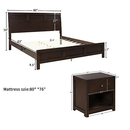 Linchun Classic Rich Brown 3 Pieces King Bedroom Set King Bed Nightstand2 0 2