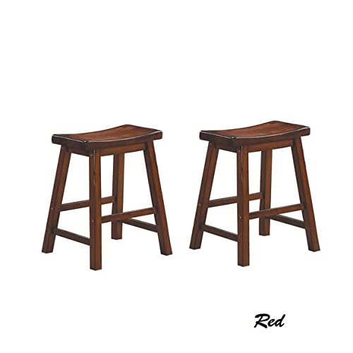 Lin Table Saddleback 18 Height Stool Distressed Cherry Finish Set Of 2 Off White 0 0