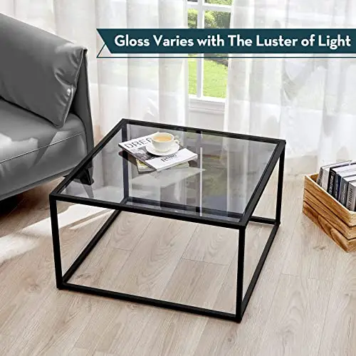 Saygoer Glass Coffee Table Small Modern Coffee Table Square Simple Center Tables For Living Room 276 X 276 X 157 Inches Gray Black 0 0