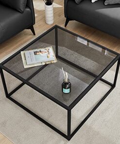 Saygoer Glass Coffee Table Small Modern Coffee Table Square Simple Center Tables For Living Room 276 X 276 X 157 Inches Gray Black 0