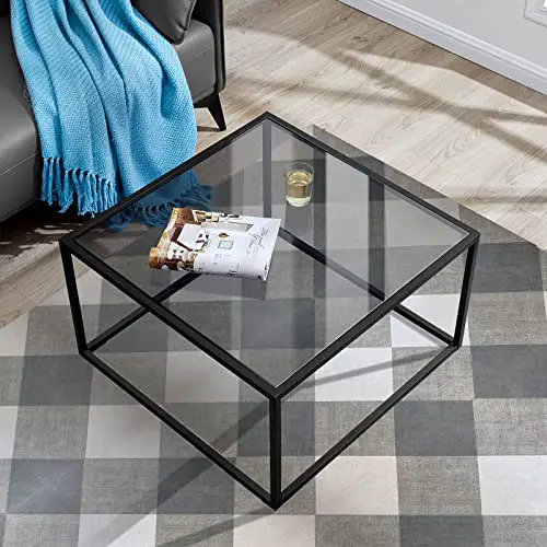 Saygoer Glass Coffee Table Small Modern Coffee Table Square Simple Center Tables For Living Room 276 X 276 X 157 Inches Gray Black 0 3