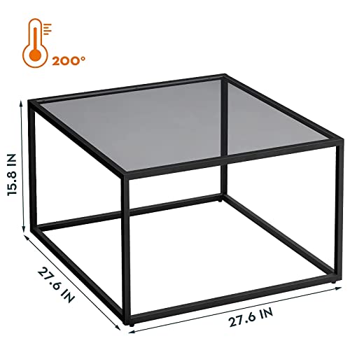 Saygoer Glass Coffee Table Small Modern Coffee Table Square Simple Center Tables For Living Room 276 X 276 X 157 Inches Gray Black 0 4