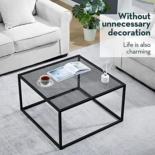 Saygoer Glass Coffee Table Small Modern Coffee Table Square Simple Center Tables For Living Room 276 X 276 X 157 Inches Gray Black 0 5