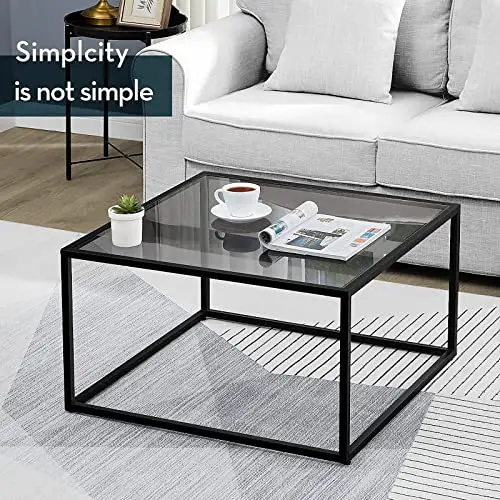 Saygoer Glass Coffee Table Small Modern Coffee Table Square Simple Center Tables For Living Room 276 X 276 X 157 Inches Gray Black 0 6