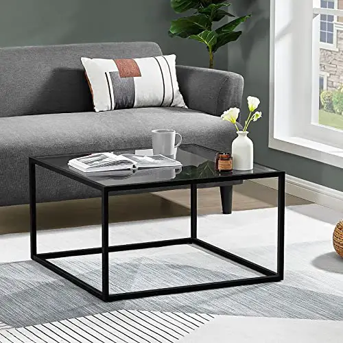 Saygoer Glass Coffee Table Small Modern Coffee Table Square Simple Center Tables For Living Room 276 X 276 X 157 Inches Gray Black 0 7