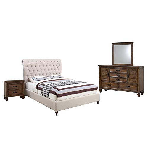 Simple Relax 4 Piece Cal. King Size Bedroom Set, Beige and Burnished Oak
