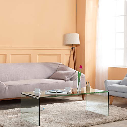 Tangkula Glass Coffee Table 425 L 20 W 14 H Modern Clear Tempered Glass Coffee Table For Living Room International Occasion Tea Table Waterfall Table With Rounded Edges Clear Glass 0 2