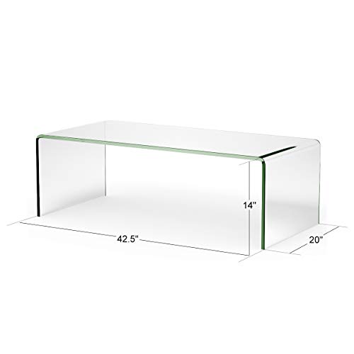 Tangkula Glass Coffee Table 425 L 20 W 14 H Modern Clear Tempered Glass Coffee Table For Living Room International Occasion Tea Table Waterfall Table With Rounded Edges Clear Glass 0 3