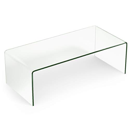Tangkula Glass Coffee Table 425 L 20 W 14 H Modern Clear Tempered Glass Coffee Table For Living Room International Occasion Tea Table Waterfall Table With Rounded Edges Clear Glass 0 7
