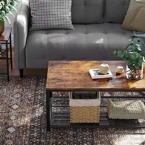 Vasagle Indestic Coffee Table Living Room Table With Dense Mesh Shelf Large Storage Space Cocktail Table Easy Assembly Stable Industrial Design Rustic Brown 0 2