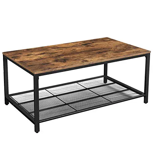 Vasagle Indestic Coffee Table Living Room Table With Dense Mesh Shelf Large Storage Space Cocktail Table Easy Assembly Stable Industrial Design Rustic Brown 0