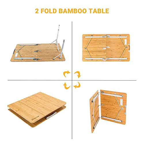 Kingcamp Bamboo Folding Table Camping Table With Adjustable Height Aluminum Legs Heavy Duty 176 Lbs 2 Folds Portable Camp Tables For Travel Picnic Beach Outdoor And Indoor 6 People 0 3
