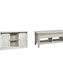 Sauder Barrister Lane Credenza For Tvs Up To 60 White Plank Dakota Pass Lift Top Coffee Table White Plank Finish 0