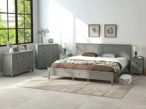 Bedroom Furniture Set, Solid Wood 5-Piece Bedroom Set with King Bed Frame, 2 End Tables, 5-Drawer Chest and 7-Drawer Dresser