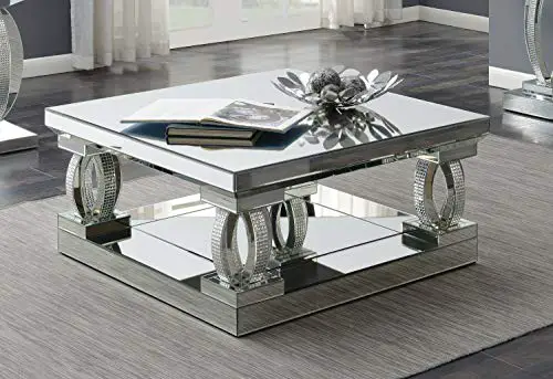 Coaster Home Furnishings Avonlea Square Lower Shelf Clear Mirror Coffee Table Silver 0 1