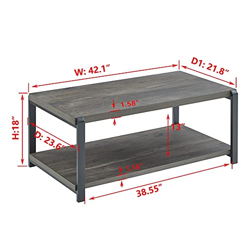 Excefur Coffee Table With Storage Shelfrustic Wood And Metal Cocktail Table For Living Roomgrey 0 0