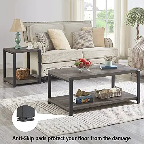 Excefur Coffee Table With Storage Shelfrustic Wood And Metal Cocktail Table For Living Roomgrey 0 1