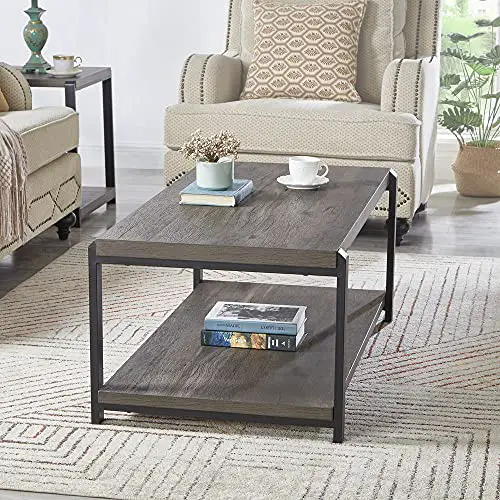 Excefur Coffee Table With Storage Shelfrustic Wood And Metal Cocktail Table For Living Roomgrey 0 5